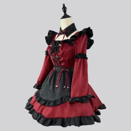 High-Quality Gothic Sweet Red & Black Lolita Maid Costume for Theme Parties