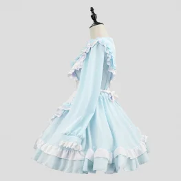 Sweet Blue & White Lolita Maid Tea Party Outfit - Ruffled Apron, Bows & Lace