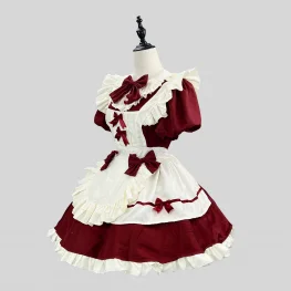 Kawaii Red Lolita Maid Dress for Women Cosplay