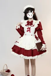 Kawaii Red Lolita Maid Dress for Women Cosplay