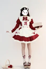 Kawaii Red Lolita Maid Dress for Women Cosplay