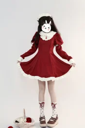 Kawaii Red Lolita Maid Dress for Women Cosplay