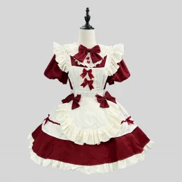 Kawaii Red Lolita Maid Dress for Women Cosplay