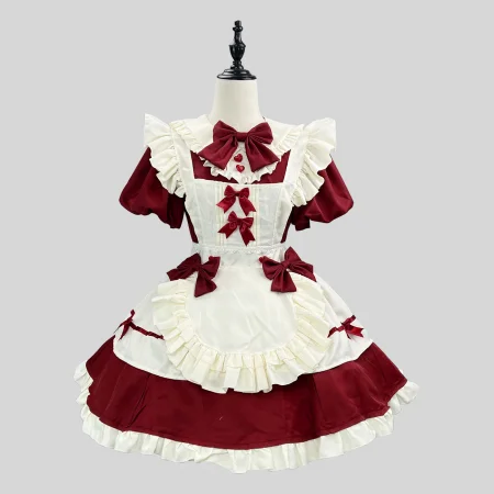 Kawaii Red Lolita Maid Dress for Women Cosplay