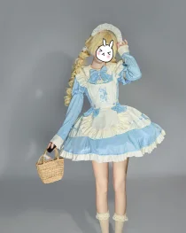 Kawaii Blue Lolita Maid Cosplay Dress for Women