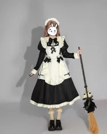 Classic Japanese Black & White Lolita Maid Outfit for Women